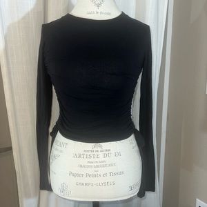 Forever 21 black longsleeve fitted shirt ruched tie sides women’s top Small